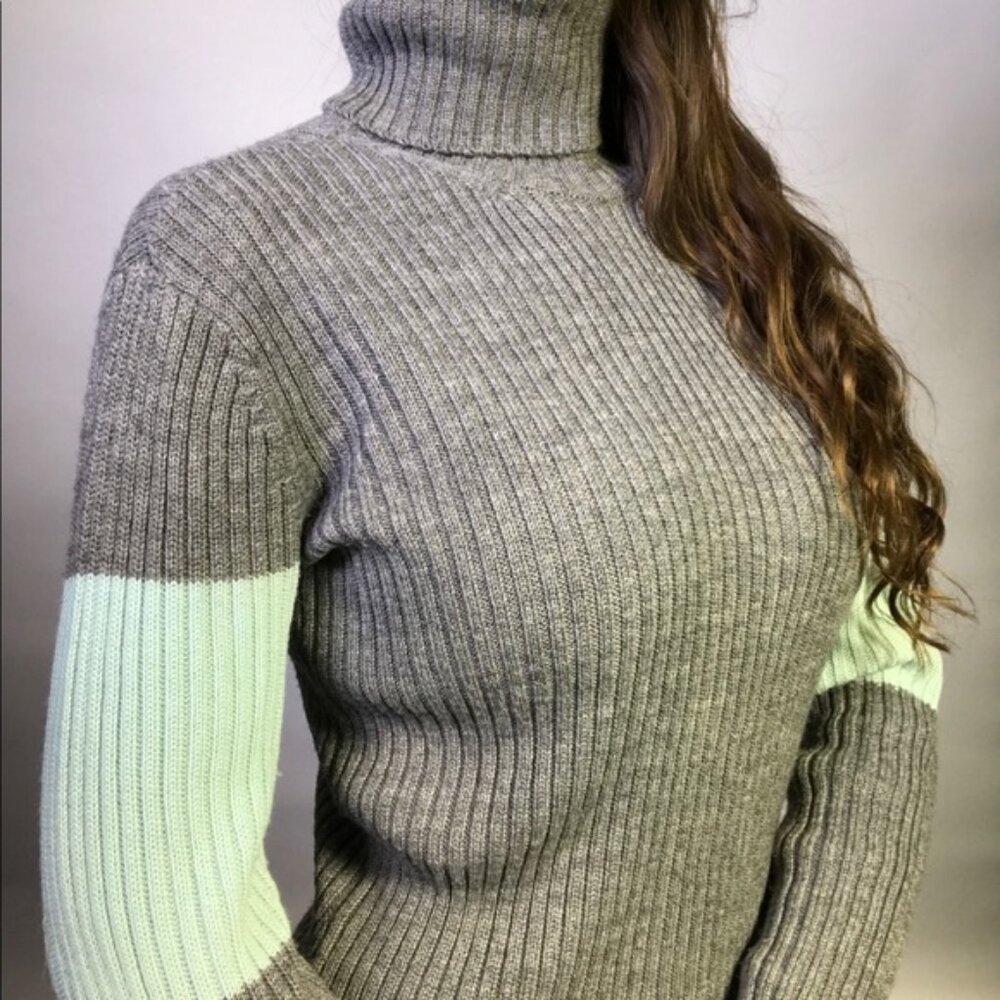 Vintage 90s Calvin Klein Womens Ribbed Turtleneck Sweater Long Sleeve in Gray - Picture 3 of 15